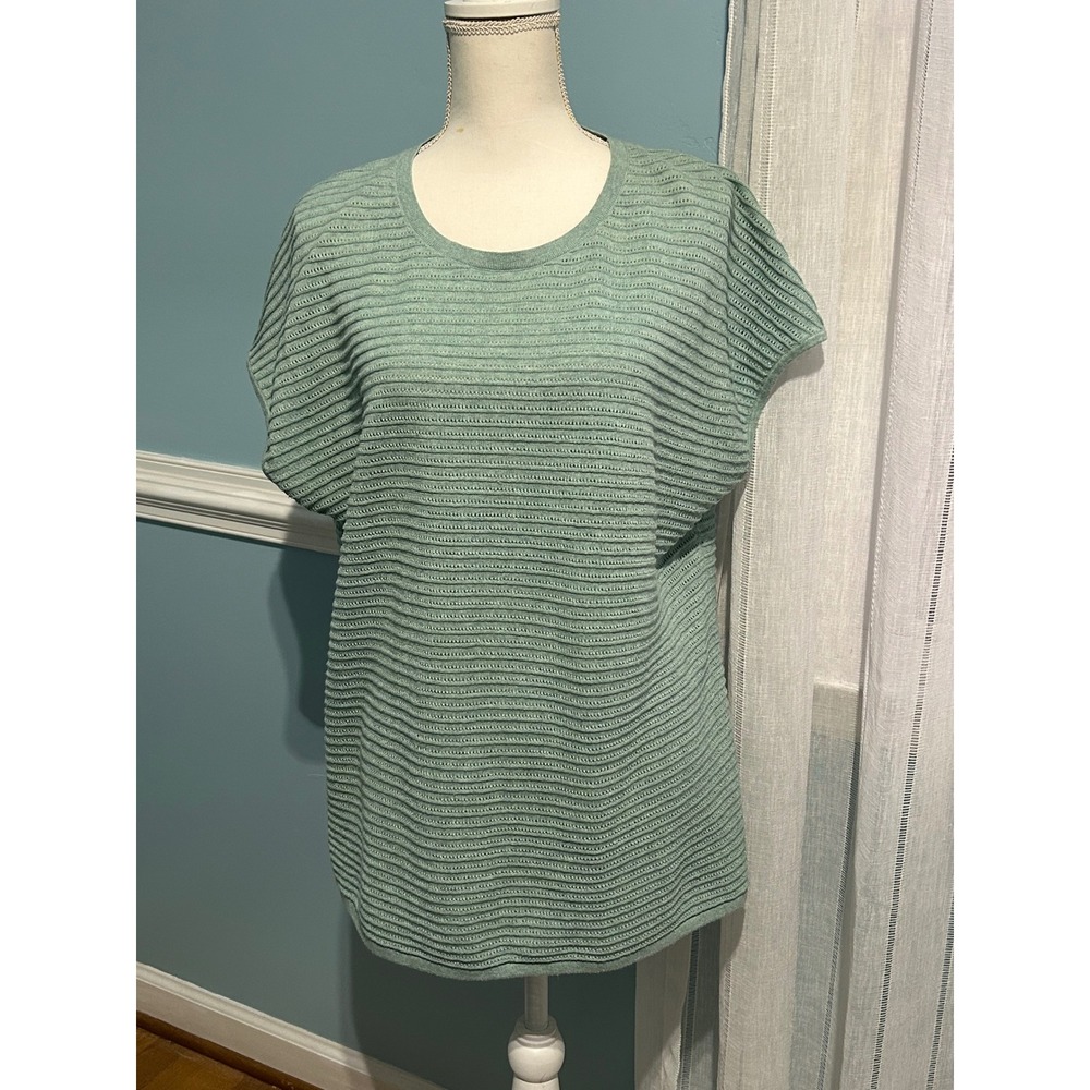 J. Jill Wearever Sage Green layering fall Knit Short Sleeve Sweater Large